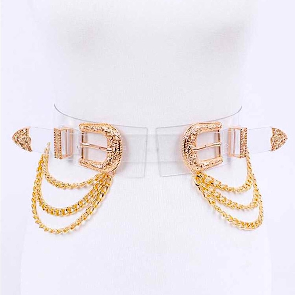 Plus Size Western Gold Chain Elastic Statement Belt